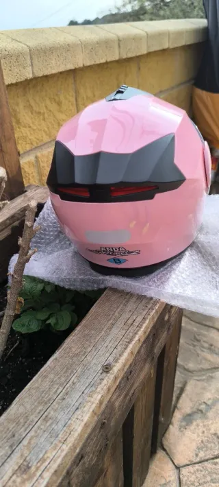 Casco de moto AD rosa para scooter con luz trasera