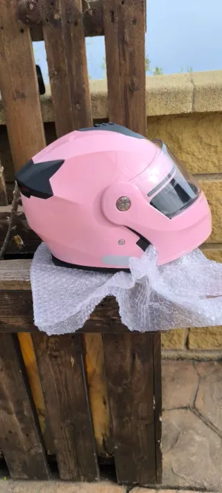 Casco de moto AD rosa para scooter con luz trasera