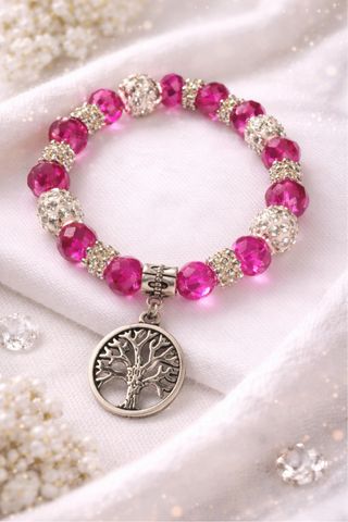 Pulsera rosa árbol de la vida plata