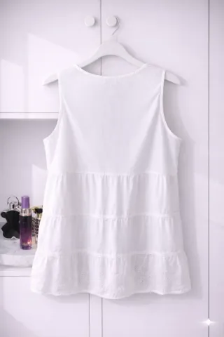 Blusa blanca estilo ibicenco 100% algodón –talla L