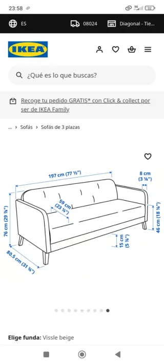 Sofá de 3 plazas beige