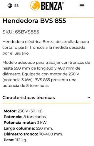 Hendedora (esclatadora) BENZA BVS855 Astilladora