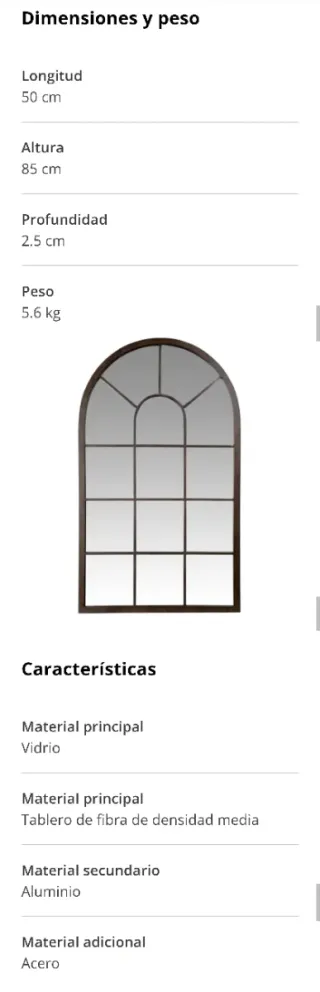 Espejo metálico con palillería. Forma de Arco.