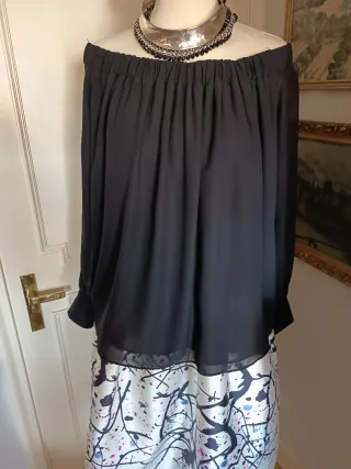 Blusa JOSHV negra escote Bardot