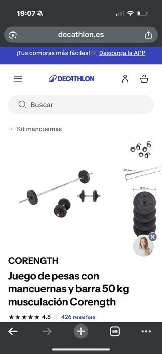 Banco, barra, mancuernas y discos