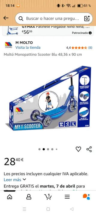 Patinete 3 Ruedas Azul Molto