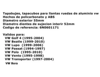 Tapabujes Vw 55mm Centro Llantas Ruedas Golf Mk4