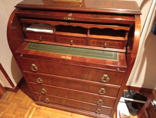 Mueble recibidor madera y cuero