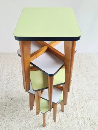 5 Taburetes Roble y Formica. Francia 50s.