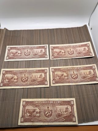 5 Billetes Cuba 10 Pesos (1960) Carlos Manuel C