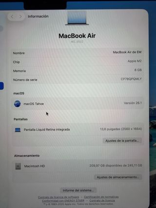 MacBook Air M2 2022 8GB RAM 256GB SSD