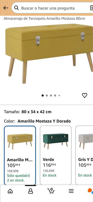 Banco terciopelo amarillo con almacenaje
