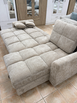 Sofá Cama Chaiselongue Beige 4 Plazas + arcon