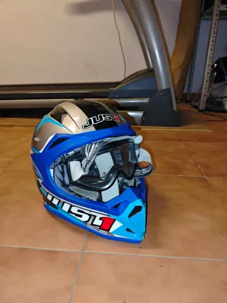 Casco Motocross just1 Azul y Plata