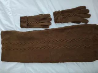 Conjunto bufanda y guantes lana marrón