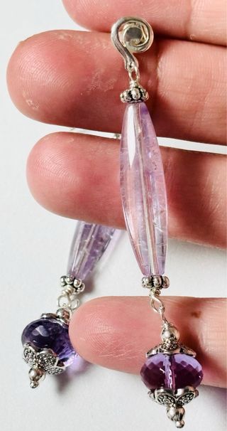 Pendientes indios de amatistas en plata de ley 925