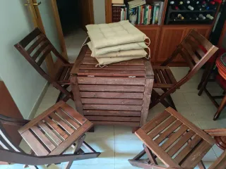 Mesa y 4 Sillas Terraza Madera