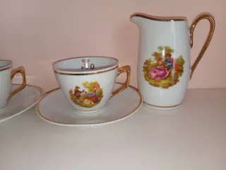 Juego de té vintage porcelana dorada
