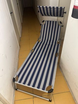 Hamaca Plegable Playa/Piscina Rayas Azul/Blanco