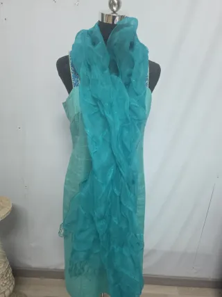 Abito donna vintage con spalline ricamo e foulard