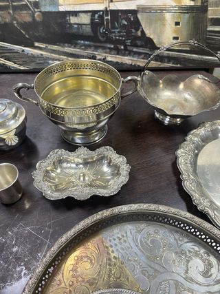Juego de té de metal plateado