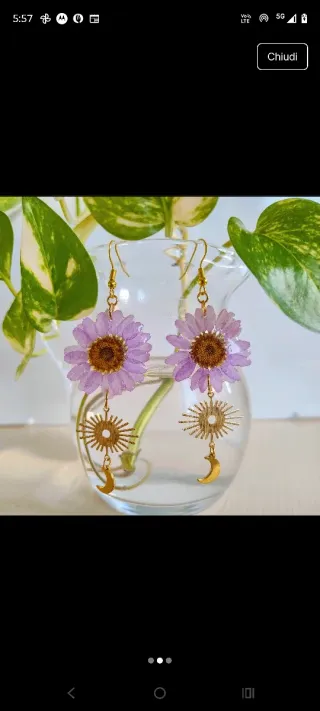 Orecchini artigianali Fiori Veri Resina