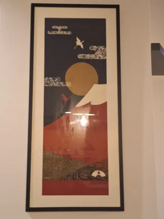 Cuadro Tapiz Japonés Montaña Sol Aves