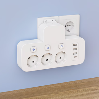 Regleta Pared 3 Puertos AC + 3 USB