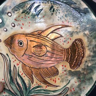 Antiguo Plato pez cerámica Costa Díaz la Bisbal