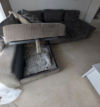 Sofá Chaiselongue 3 Plazas Gris con Arcón