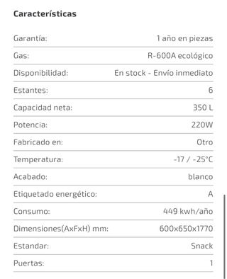 Congelador industrial 350L