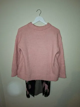 Conjunto lana 2 piezas rosa Jersey y falda