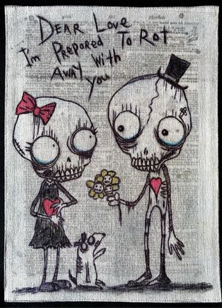 Bolso tote negro con dibujo hecho a mano grande