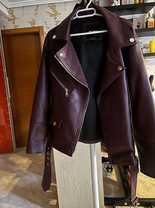 Cazadora Biker Pull&Bear Morado Talla S