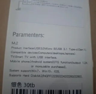 SSD Portátil M.2 30TB USB 3.1 Type-C