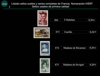 Sellos de Francia años 1949 y 1950 Usados