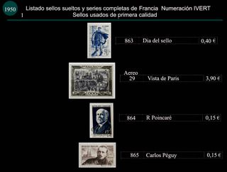 Sellos de Francia años 1949 y 1950 Usados