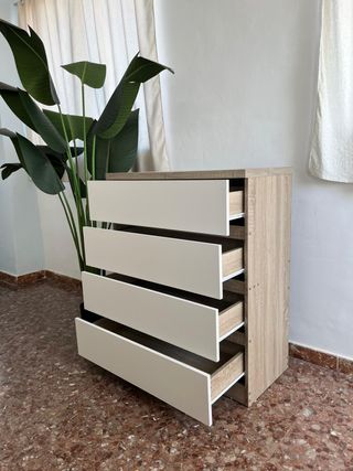 Cómoda moderna 4 cajones blanca y beige - NUEVA