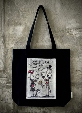 Bolso negro tote con ilustración original