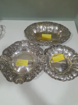 Conjunto 3 bandejas centros mesa alpaca vintage