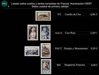 Sellos de Francia años 1951 y 1952 Usados