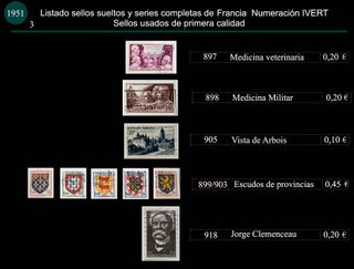 Sellos de Francia años 1951 y 1952 Usados
