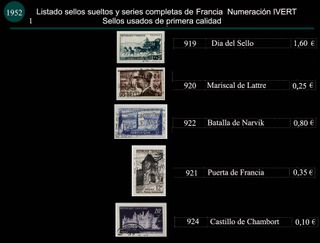 Sellos de Francia años 1951 y 1952 Usados