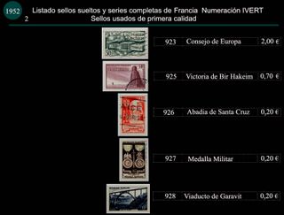 Sellos de Francia años 1951 y 1952 Usados