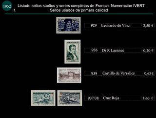 Sellos de Francia años 1951 y 1952 Usados