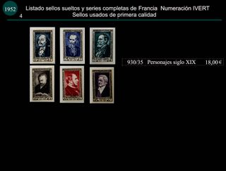 Sellos de Francia años 1951 y 1952 Usados