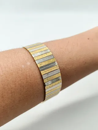 Pulsera Oro 18kt Chapas talladas bicolor
