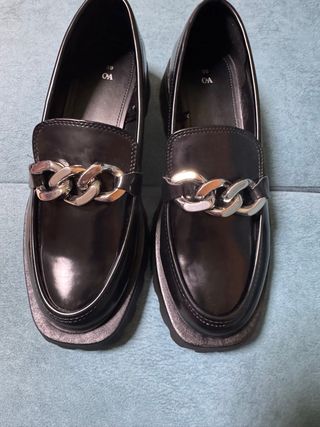 Mocasines C&A Mujer Talla 39 Negro/Plata