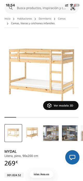 Cama Litera Ikea Pino 200x90