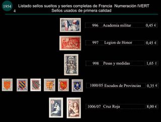 Sellos de Francia años 1953 y 54 Usados